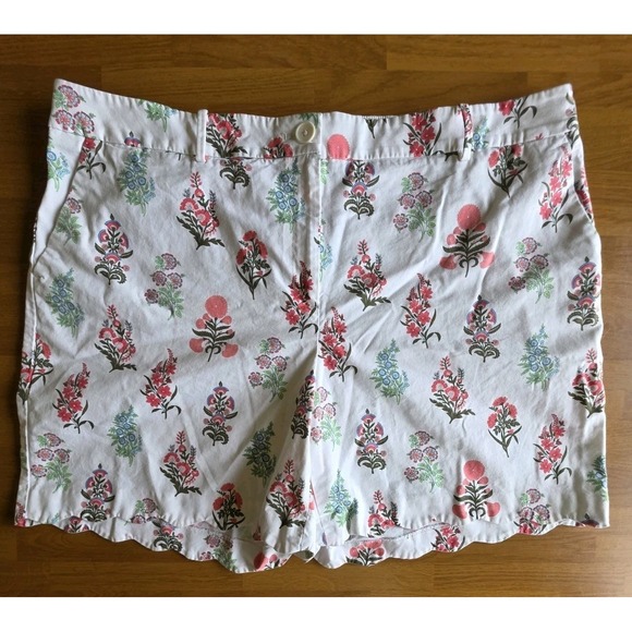 Talbots Pants - Talbots Womens 20W White Floral Scalloped Hem Shorts Cotton Stretch Pink Blue